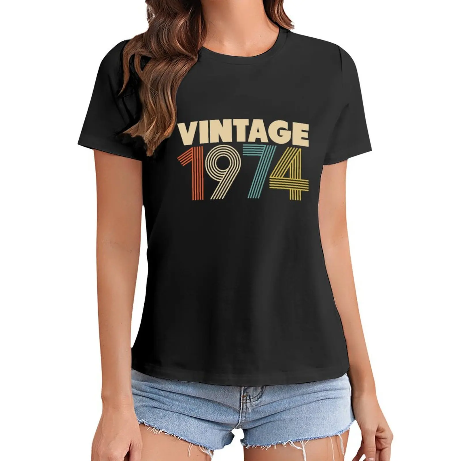 

Vintage 1974 - 44th Birthday T-Shirt plain Short sleeve tee Blouse t-shirts for Women pack