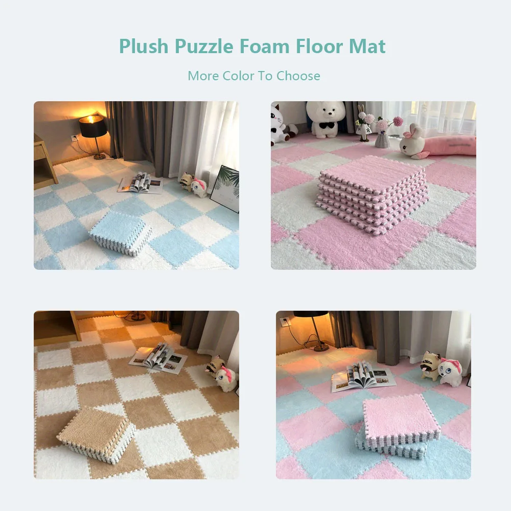 Polymères de mousse de puzzle en peluche, tapis d'épissage, polymère de chevet anti-chute, 11.81 en effet X 11.81 en effet X 0.4 en effet, 10 pièces