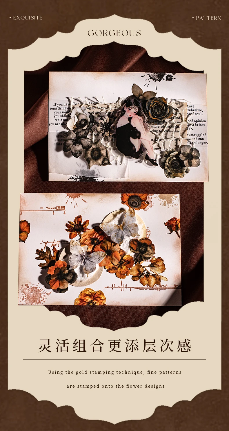 JIANQI 25 Stück getrocknete Blumen-Sammlung, PET-Aufkleber, dekorativ, handgefertigt, Scrapbooking-Material, Tagebuch, Album, Bastelbedarf – Detail 7