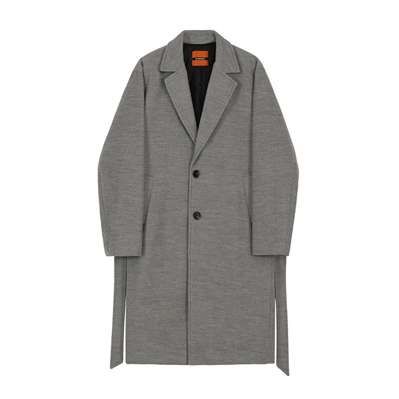 Korean Winter Woolen Coat Men's Long Style Trend Over Knee Thickened Cotton Medium Length Windbreaker Loose Coat