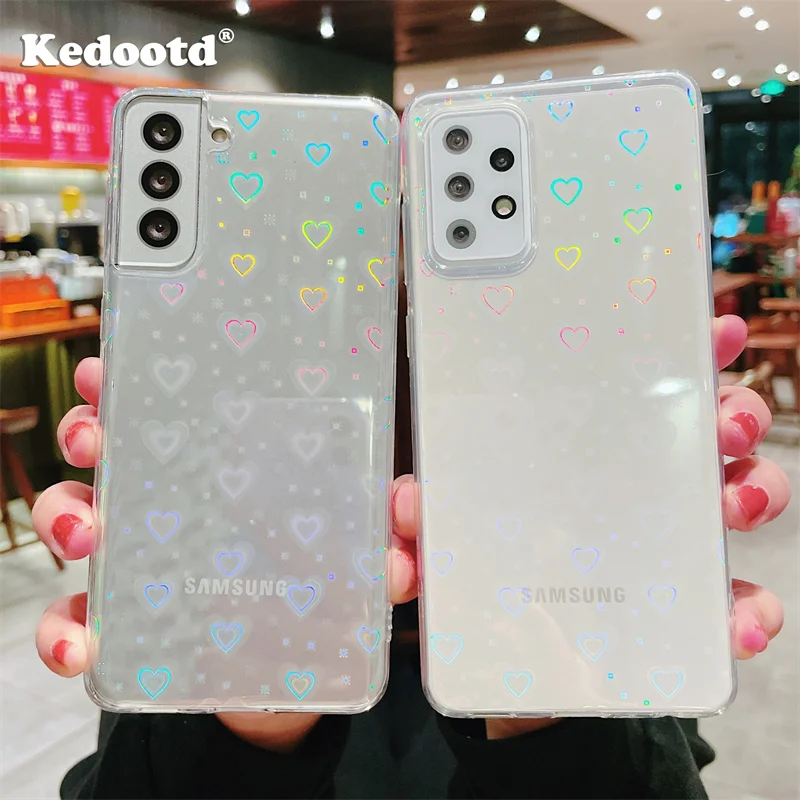 Голографический чехол с любовным сердцем для Samsung Galaxy S23 S21 S20 FE S22 Plus A52 5G A32 A72 A71 A51 A31 A12 Note 20, сверхпрозрачный чехол Голографический чехол с любовным сердцем для Samsung Galaxy S23 S21 S20 FE S22 Plus A52 5G A32 A72 A71 A51 A31 A12 Note 20, сверхпрозрачный чехол