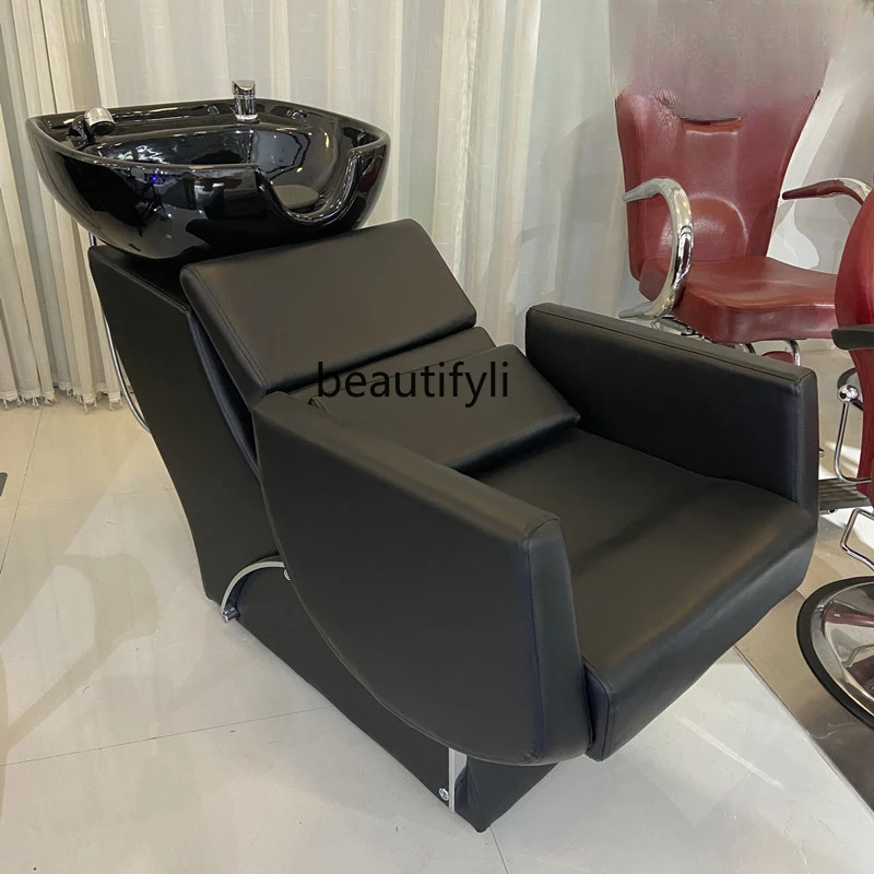 Shampoo Chair Hair Saloon Dedicated Space Saving Flushing Bed Cosmetology Shop Sitting Half Lying Shampoo Chair