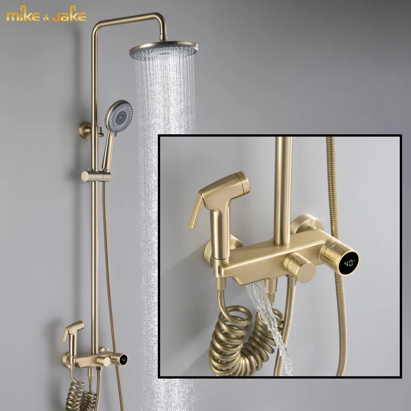 

Brushed gold shower set bathroom digital shower faucet hot and cold temperatue display shower set bathtub shower tap