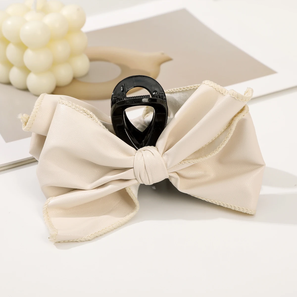 Leather Bow Hair Claw Black Coffee Hair Claw Women Large Ponytail Shark Clip Party Beach Holiday Styling Hair Crab Clip Hairpin