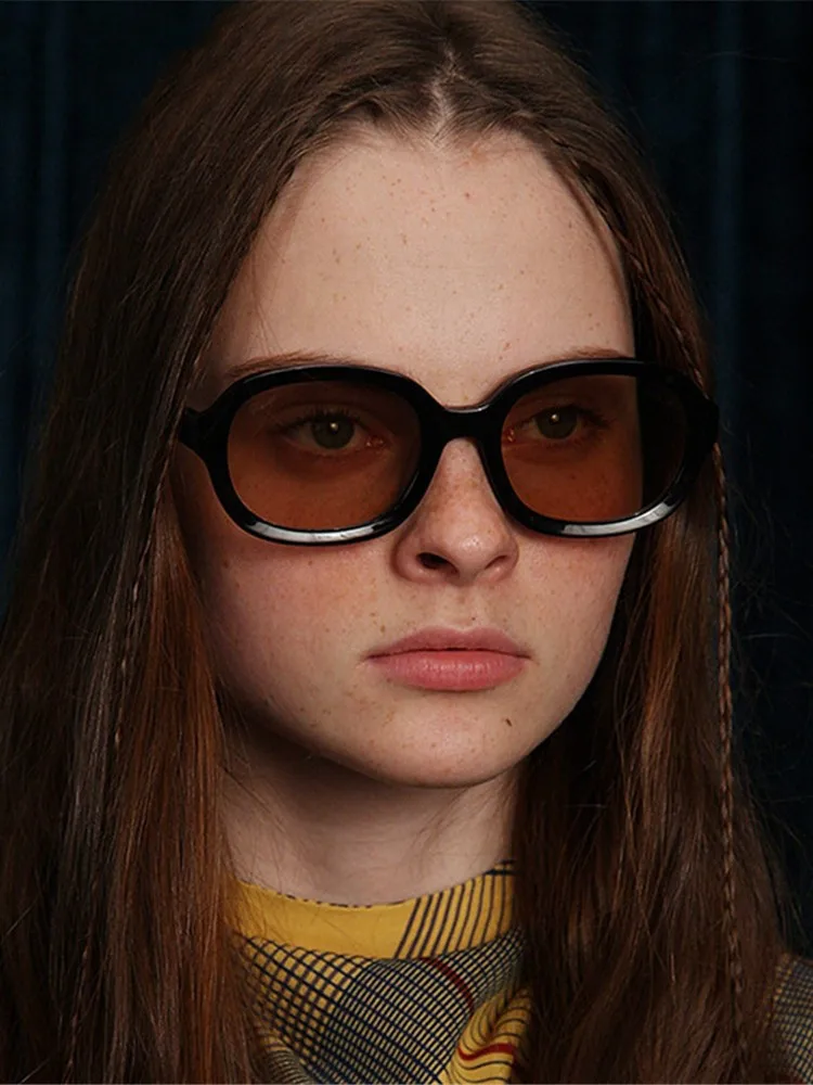 Óculos de sol vintage côncavos ovais para mulheres, óculos de sol retrô, hip hop, designer redondo, moda feminina