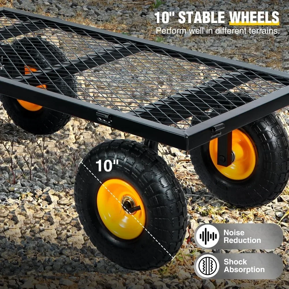 Garden Carts 800 Lbs Capacity Utility Mesh Iron Garden Wagons With Removable Sides Cargo Trolleys Multi-purpose Cart With Wheels