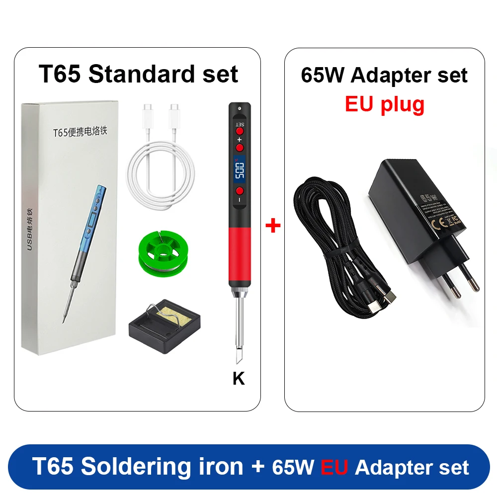 T65 Portable Soldering Iron 9-20V 65W 180-500°Adjustable Temperature DIY weld Re
