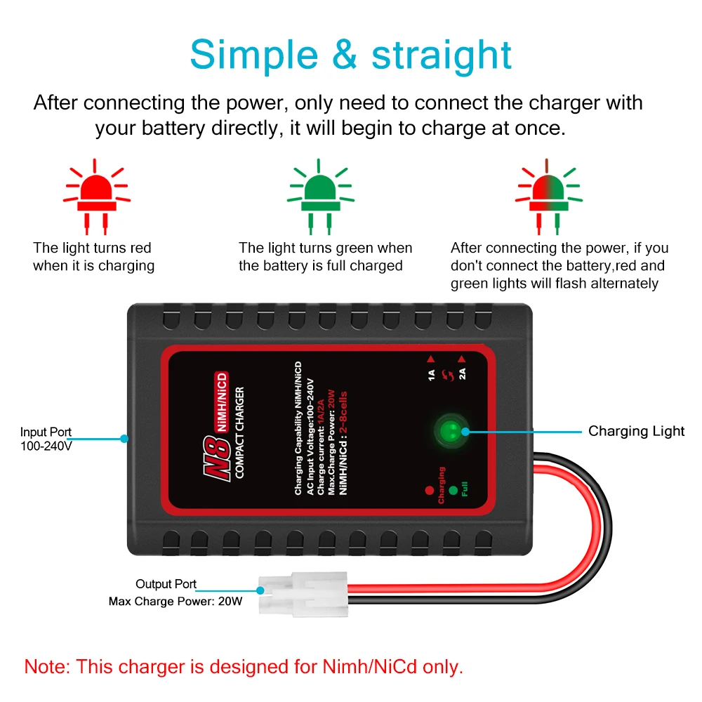 Chargeur RC N8 2A NiMH/NiCd 110-240V avec cordon UE