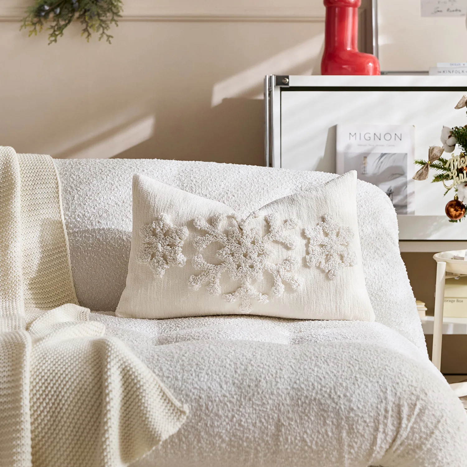 45x45cm Weihnachten Kreis bestickt Schneeflocke Kissenbezug Boho Stickerei Sofa Wurfkissen Kissenbezug Dekoration Zuhause – Detail 8