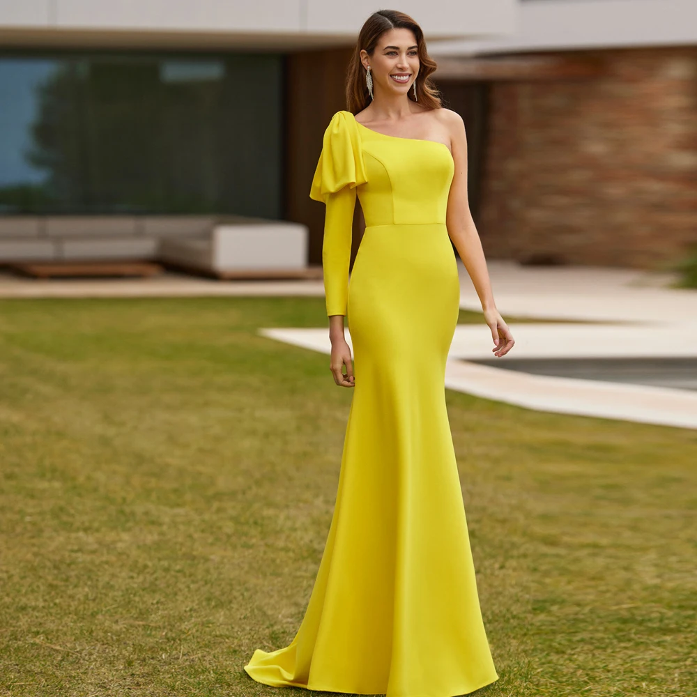 

Simple One Shoulder Mother of the Bride Dresses 2024 Long Sleeves Wedding Party Gowns Bow Floor Length Mermaid فساتين السهرة