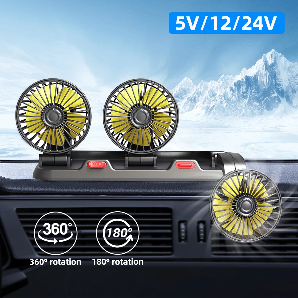 Car Fan 360 ° Rotatable 12V/24V DC Electric 2 Speed Three Head Fan