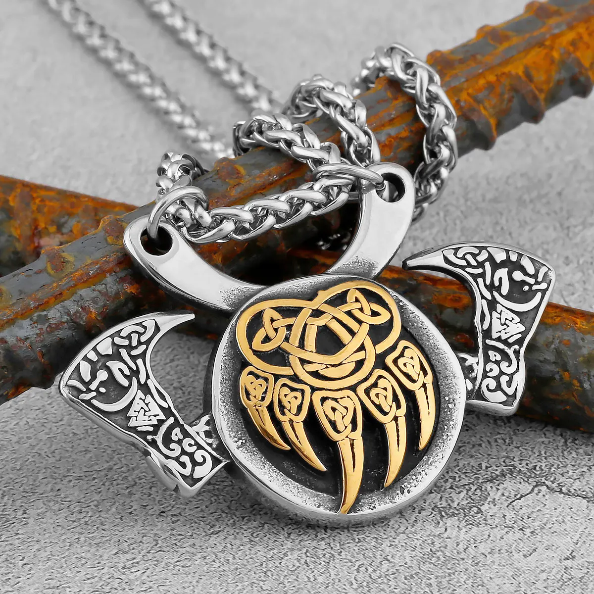 Premium Men's Viking Bear Claw Personality Double Axe