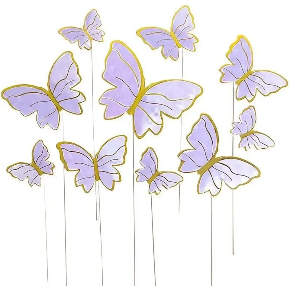 Elegant Purple Butterfly Cake Toppers Set