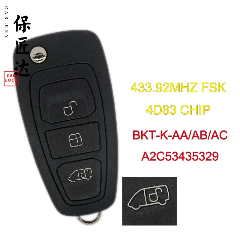 

Автомобильный ключ BaoJiangDd, подходит для Ford игр Transit /Transit Custom 2015 2016, дистанционный ключ BK2T-15K601-AA/ AB/ AC/AD 433 МГц 4D83, чип