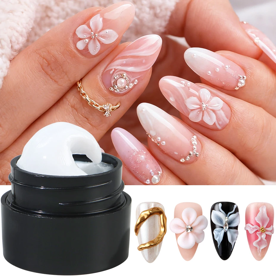 5ml 펄 화이트 3D 조형 젤 (네일 폴리쉬용, 손에 묻지 않는 연장 젤, 3D 쉐이핑 조각 꽃 젤, DIY 네일 아트 데코)