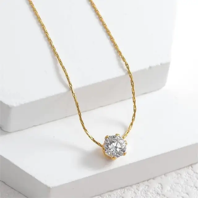 Stainless steel necklace with clear cubic zirconia stone