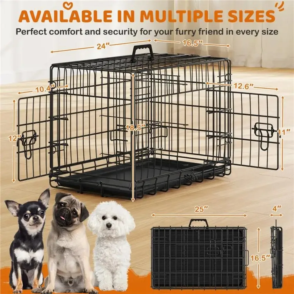 Dog Crate for Dogs with 2 Doors, Detachable Handle, Foldable Metal Wire, Waterproof & Leaky-Proof Tray, Ideal for All Stages