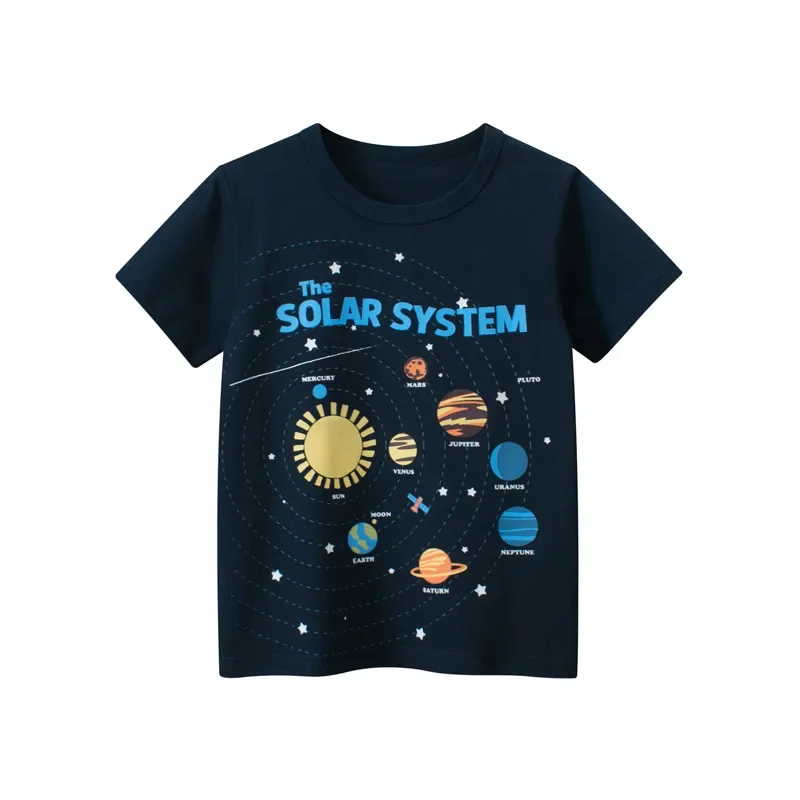2025 New Toddler Kid Baby Boys Girls Clothes Summer Cotton T Shirt Short Sleeve Cartoon Space Children Top Infant Outfit 2