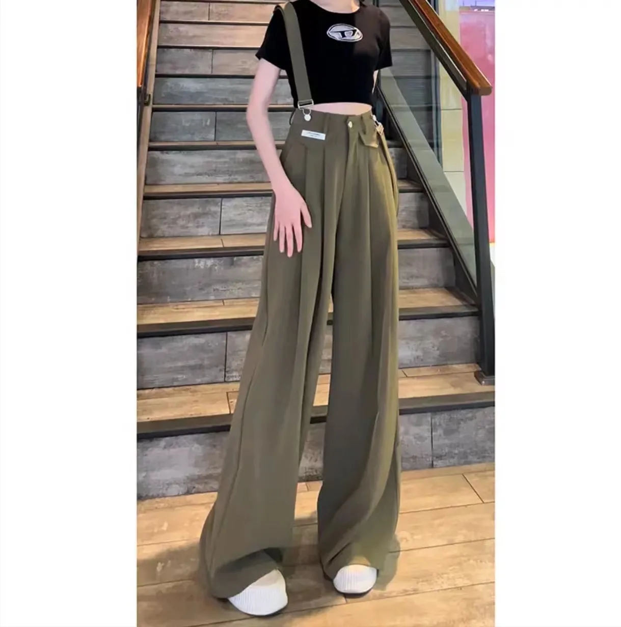 High waistband pants, wide leg pants, 2023 summer new loose fitting straight leg pants, casual pants, thin pants