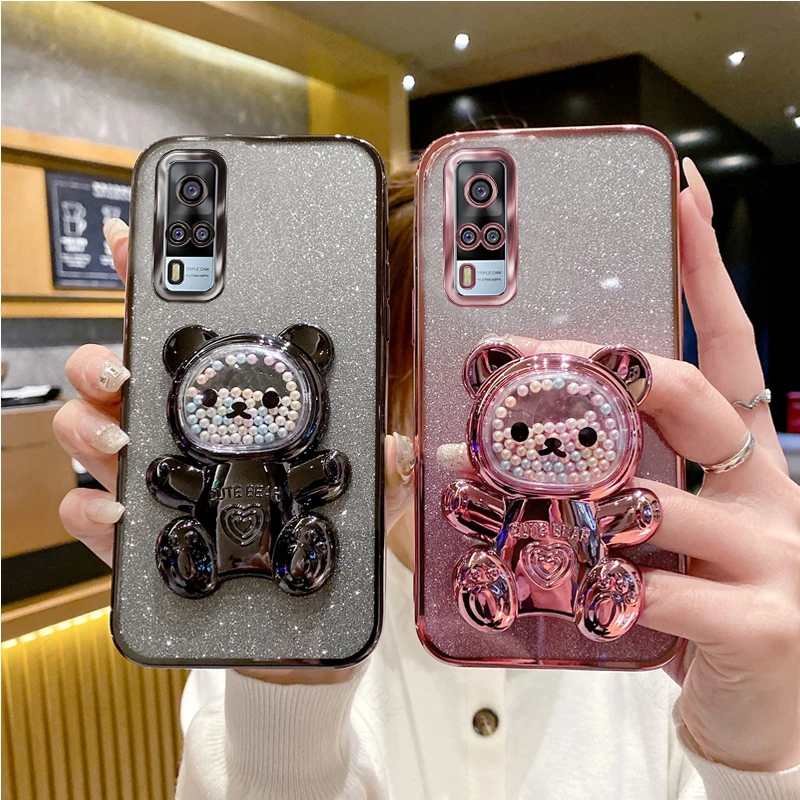 Vivo Y20 Back Cover For Girl Y 53 Glitter Bling Bear Silicone