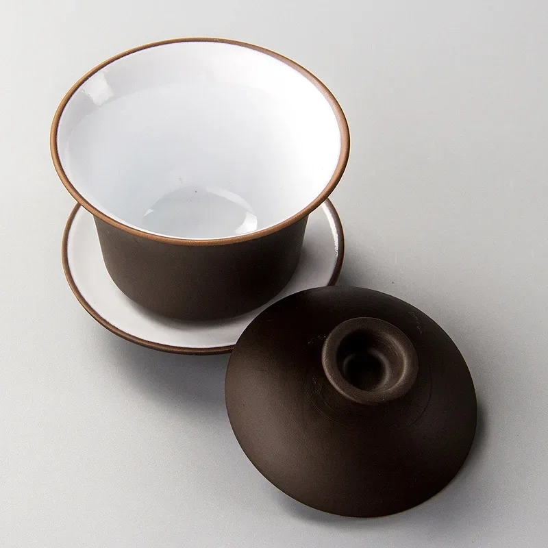 Purple Clay Gaiwan Teaset Elegant Chinese Tea Cup, Teaware with Lid, Bowl and Saucer, Tea Brewing, High Quality