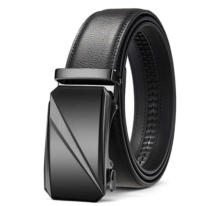 3.5cm Width High Quality Genuine Leather Men's Business Belt Metal Automatic Buckle Ratchet Black Brown