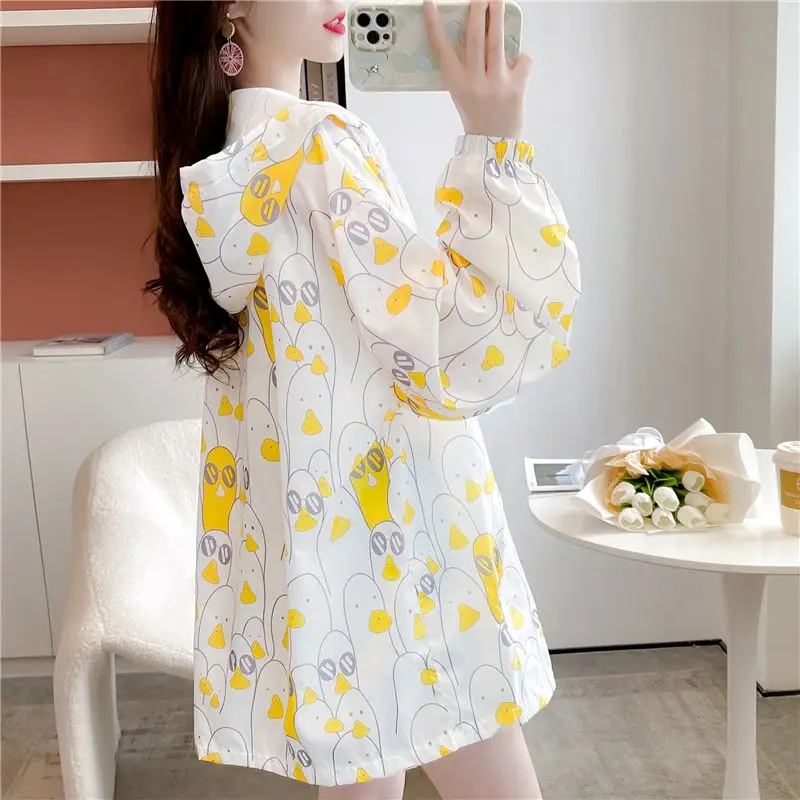 

Women Trendy Print Flower Streetwear Shirts 2024 Spring Summer Hooded Design Blouses Long Sleeve Chic Tops Blusas News R53