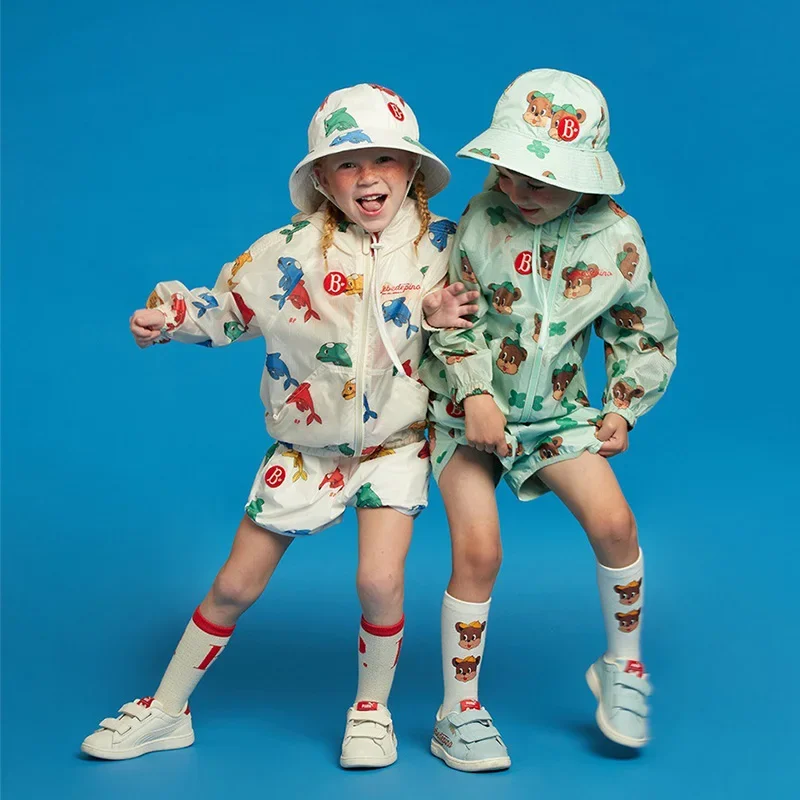 Summer Children's Sunscreen Clothing Hooded 2024 New Zipper Thin Jacket Baby Girl Sun Protection Coat Shorts Set Boys Clothes 4