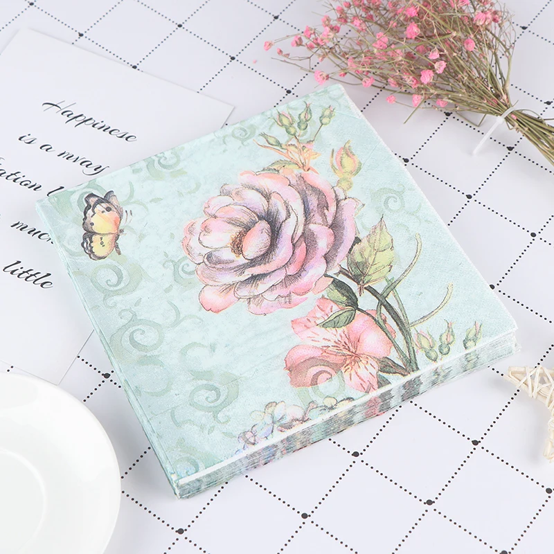 20PCS Napkins Paper Decoupage Tissue Flowers Wedding Birthday DIY Decoration