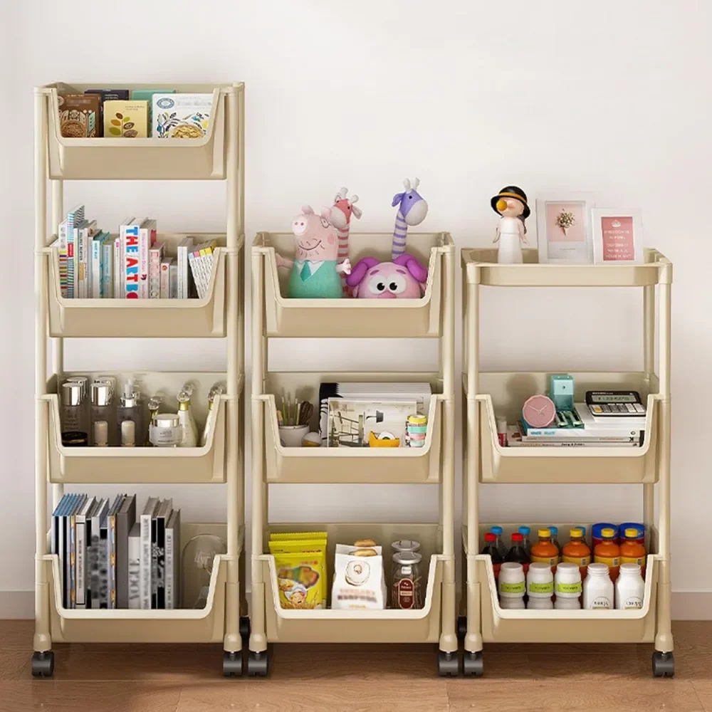 Bookshelf Storage Trolley Simple Kitchen Multi-Layer Movable Utility Cart Open Style Snack Organizer Shelf Bedroom Toy Shelves