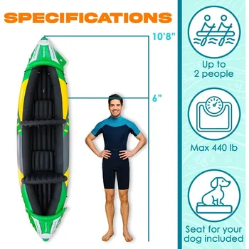 2 Person Inflatable Kayak with Exclusive Sun Canopy (Detachable) + Kayaks for Adults + 3rd Seat for Dog/Child 3