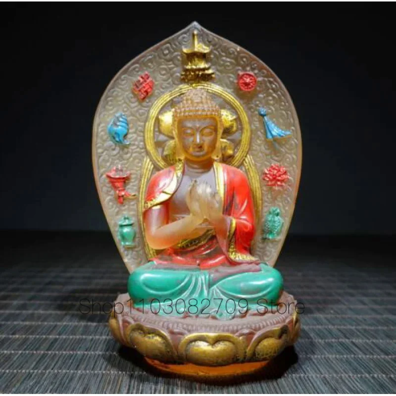 

5.3 Inch Exquisite Color Glaze Carving Sakyamuni 8 Treasure Painting Buddha Statue