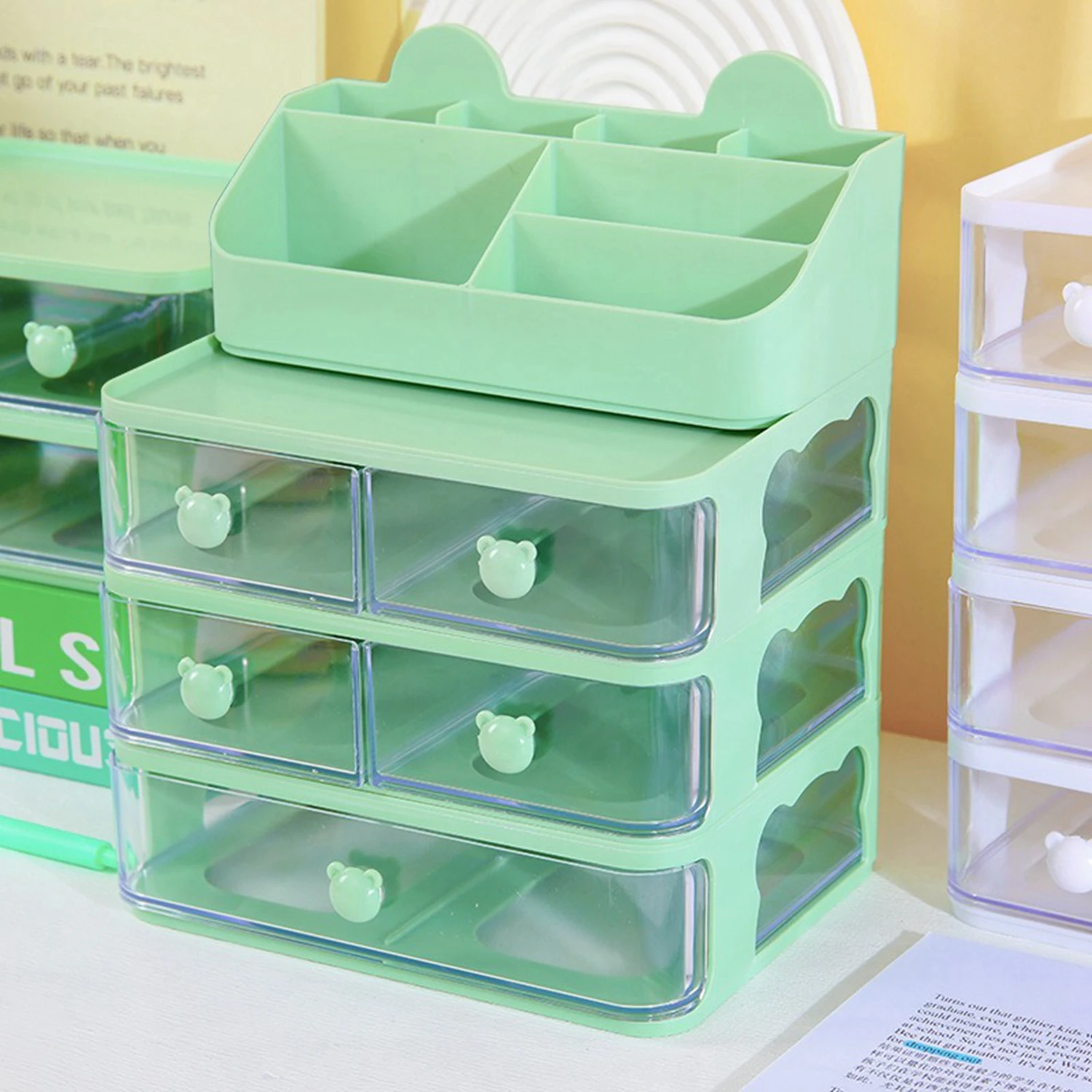 1pc/2PCS/3PCS Portable Stackable Desktop Storage Box Student Desk Stationery Sorting Storage Rack Makeup Box Desktop Tra