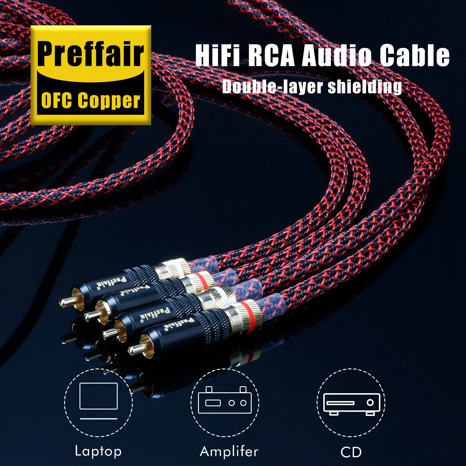 Paar L4E6S 99,998% OFC Kupfer Audiokabel mit vergoldeten RCA-zu-RCA-Anschlüssen – Detail 5
