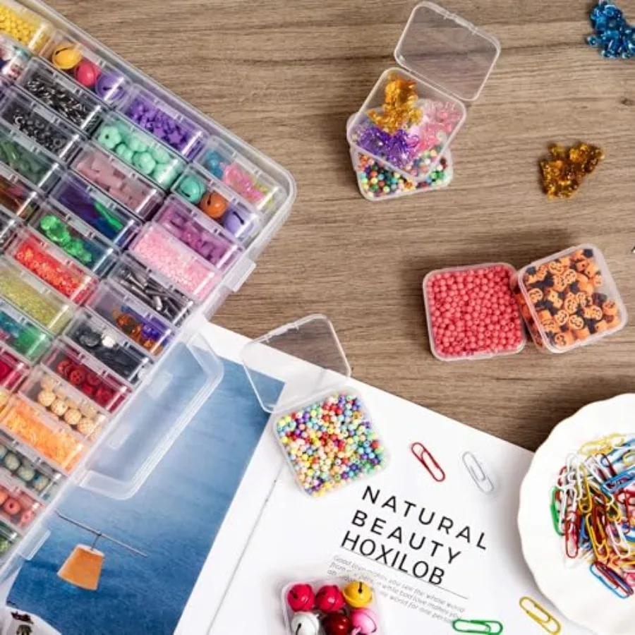 Bead Organizer Box 60 Pack Small Clear Storage Boxes with Labels Large Travel Craft Case with Handle Mini Plastic Containers fo 3