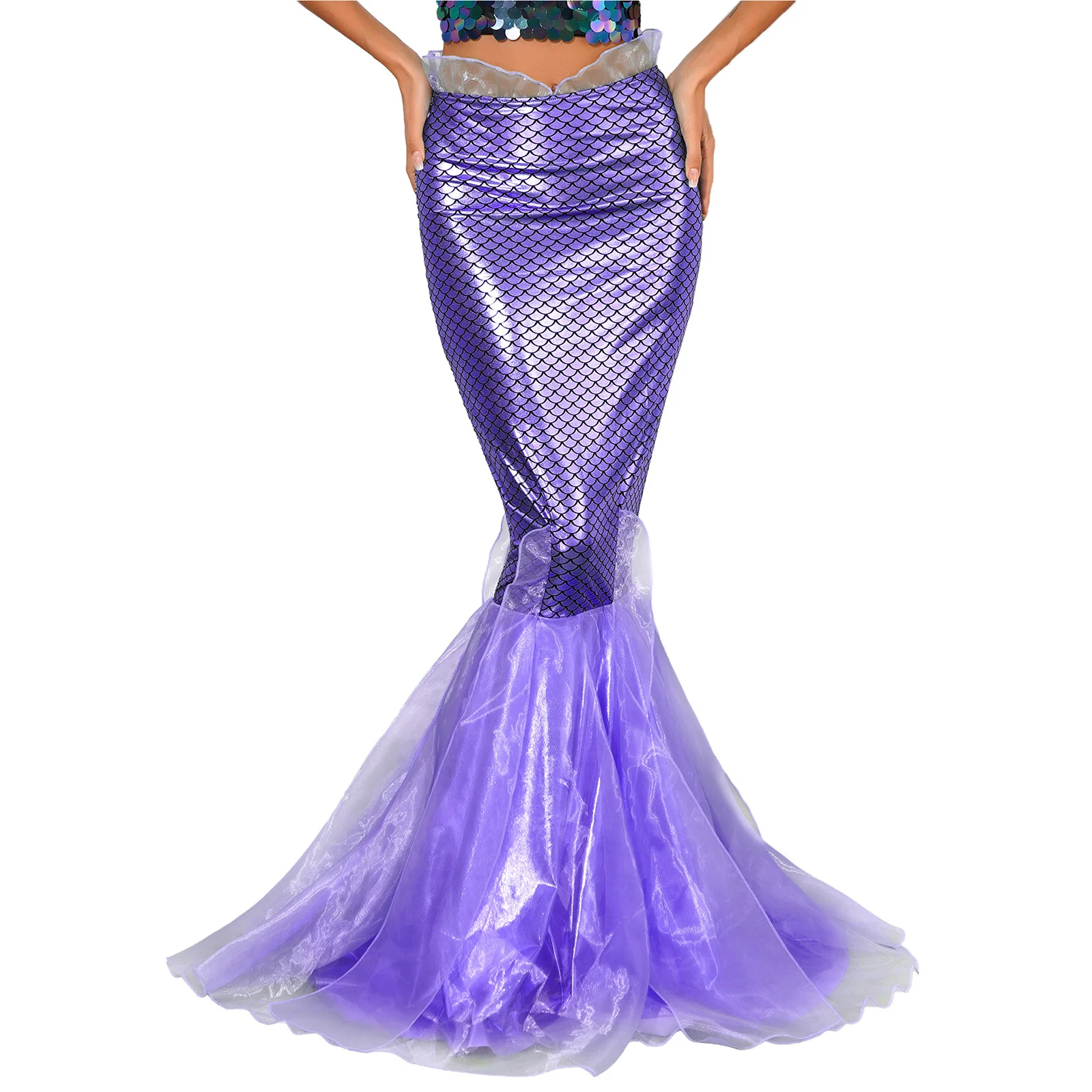 Costume Sirène Pour Femme - Robe Queue De Poisson Taille Haute Avec Imprimé Écailles - Pour Halloween, Cosplay, Fête