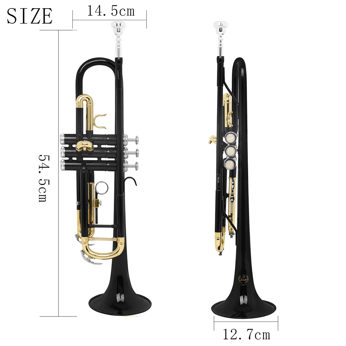 Black Bb Standard Trumpet Set Brass Student Beginners Trumpet Instruments with Box 7C Blowing Nozzle Gloves Cleaning Kit