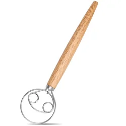 Premium Danish Dough Whisk with Stainless Steel & Wooden Handle (Two Eyes Design)