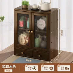 Minimalist Bamboo Beverage Cabinet with Adjustable Shelf and Door Storage (Wingwood  with draw)