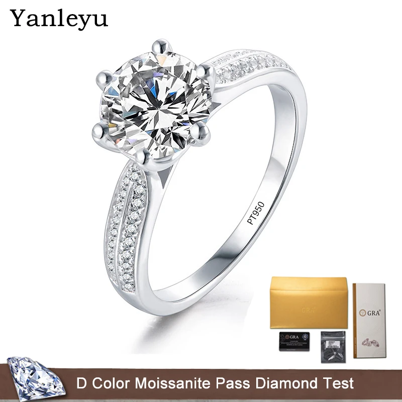 

Yanleyu PT950 Настоящее муассаин кольцо VVS1 D Цвет 2 карата 3 карата бриллиант платины ювелирные изделия обручальные кольца для женщин подарок