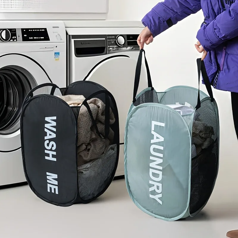 Foldable Large Capacity Laundry Basket with Breathable Mesh Panel for Towels, Bed Sheets, and Clothes Storage