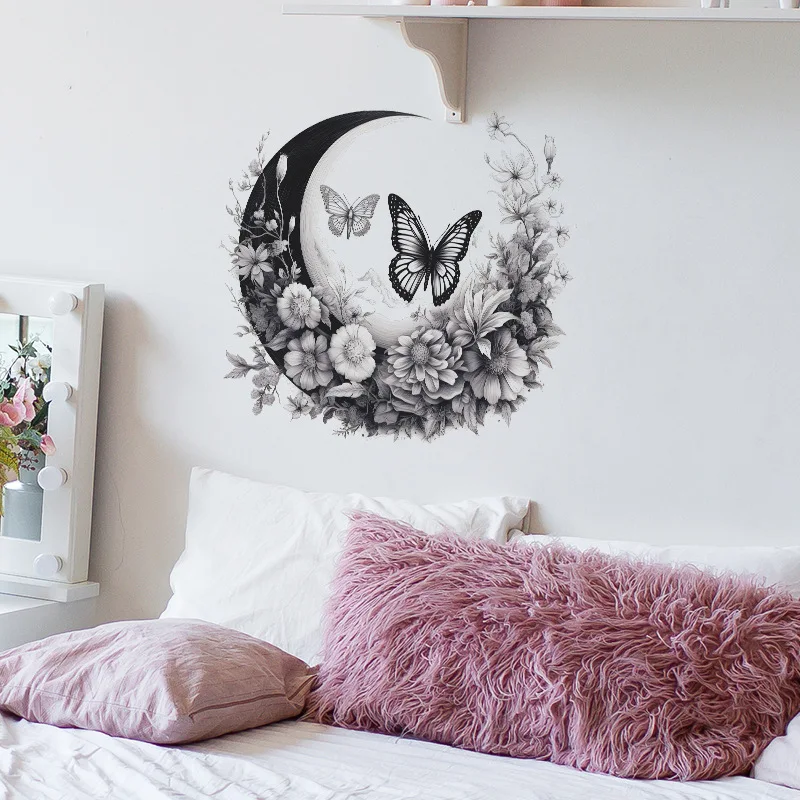 Moon Butterfly Flowers Wall Stickers For Kids Room Decoration Bedroom Accessories Room Decor Wall Decor Living Room Decoration