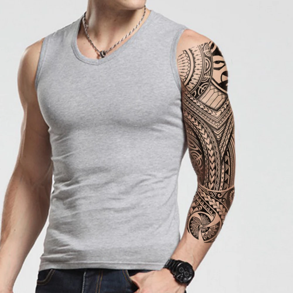 Large Full Arm Sleeve Waterproof Temporary Tattoo Sticker Indian Tribal Machine Turtle Totem Fake Tatoo Body Art Men Women Leg 3