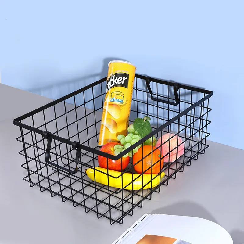 1 PC Black Iron Storage Basket Storage Basket Multifunctional Wire Mesh Desktop Storage Organizer for Home Wicker Supplies 4