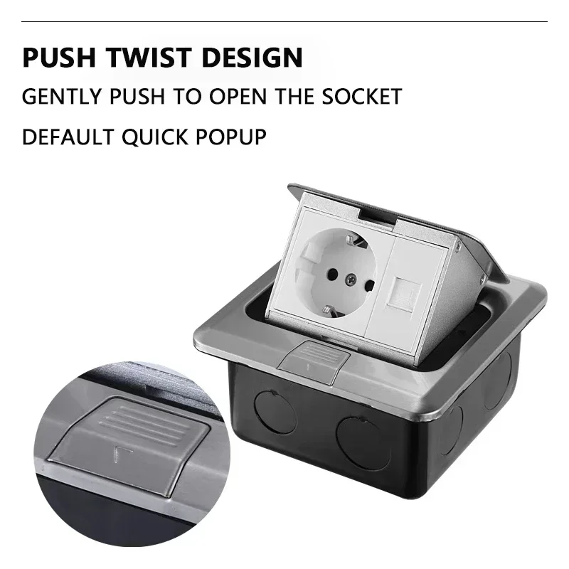 Stainless Steel Hidden Pop-Up Floor Outlet with Universal Power Options