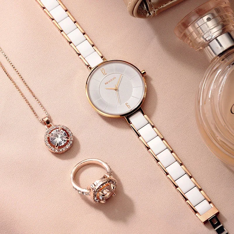 ROCOS Women's Ceramic Fashion Quartz Watch Elegant Luxury Ladies Watches Waterproof Quartz Watch for Women Slim Ceramic Clock