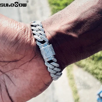 2024 NEW Hip Hop Men Link Bracelet 13/14MM Cuban Chain Iced Out 2 Row Rhinestone Paved Miami Rhombus Bracelet for Women Jewelry