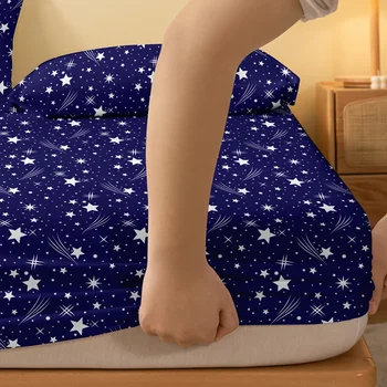 1 Simple modern Starry sky printed matte Fitted Sheet, bedroom printed bed cover, bedding (excluding pillowcases) 4