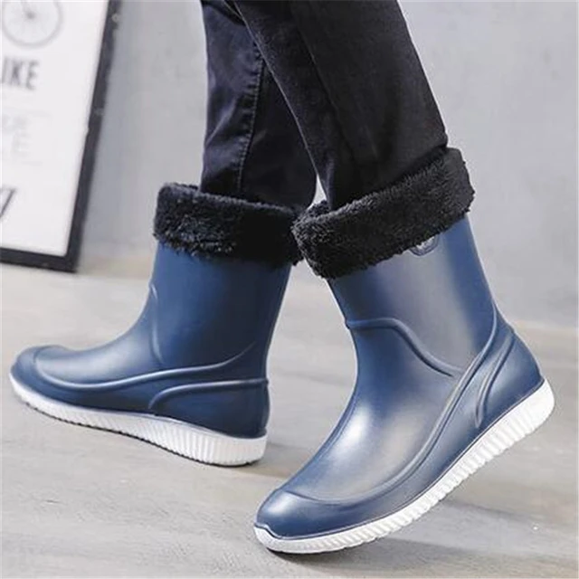 Bottes de pluie pour hommes avec couverture en coton détachable