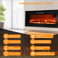 Электрический камин 107 см, 127 см, настенный, встраиваемый и настенный, с регулируемым пламенным цветом, таймером, сенсорным экраном, бревнами и кристаллами — изображение 2